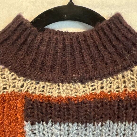 NWT a.n.a. Women’s Patchwork Sweater Large Colorblock Long Sleeve Boho Brown NEW - Picture 6 of 14